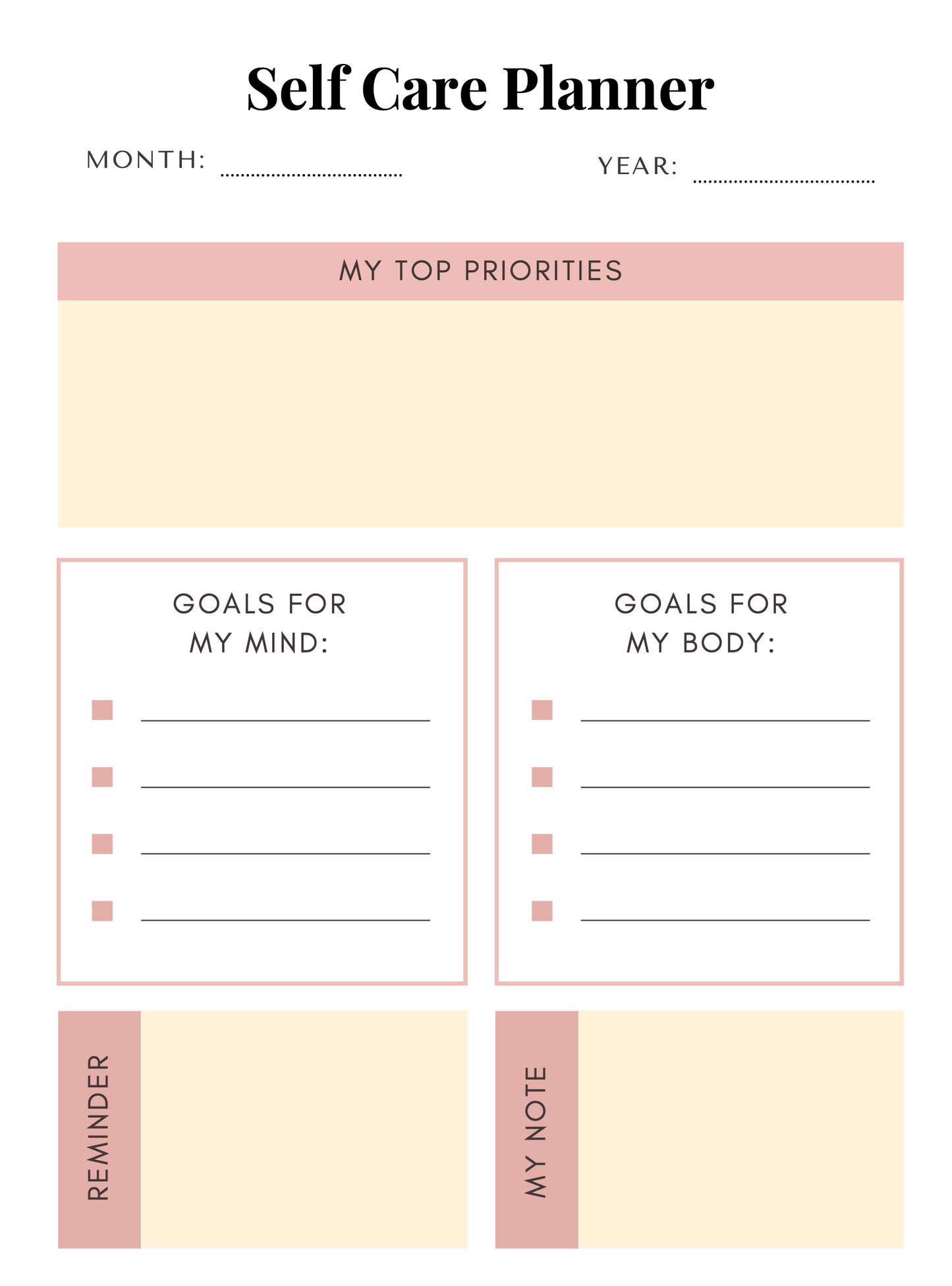 Self Care & Wellness Planner