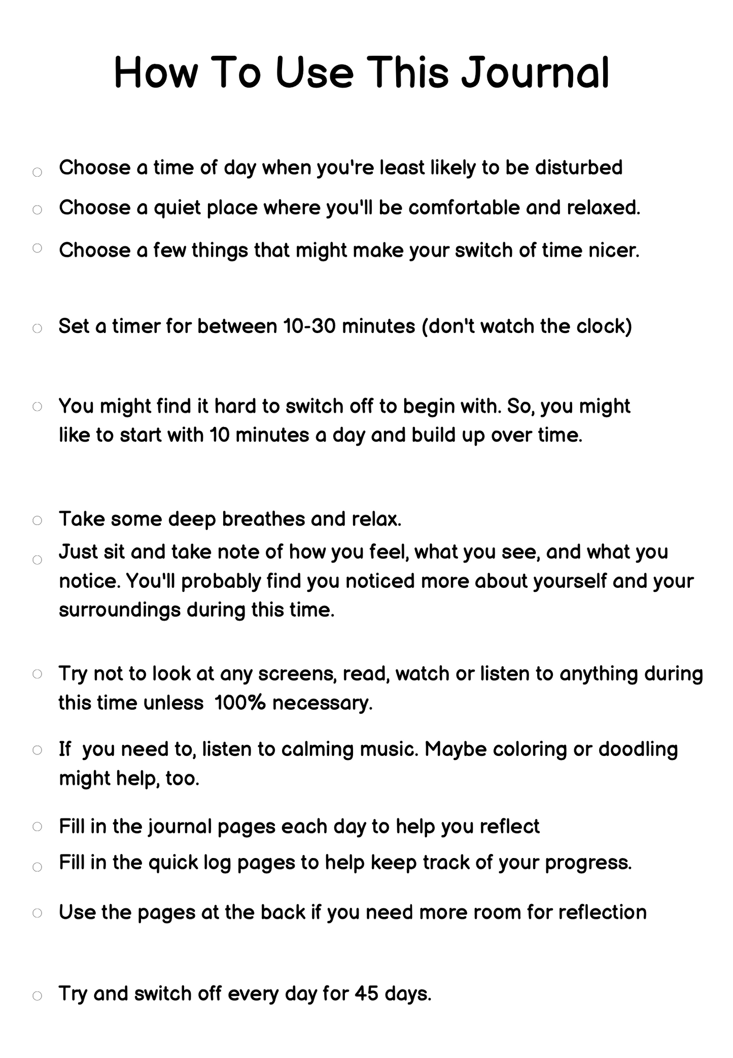 Switch Off Journal