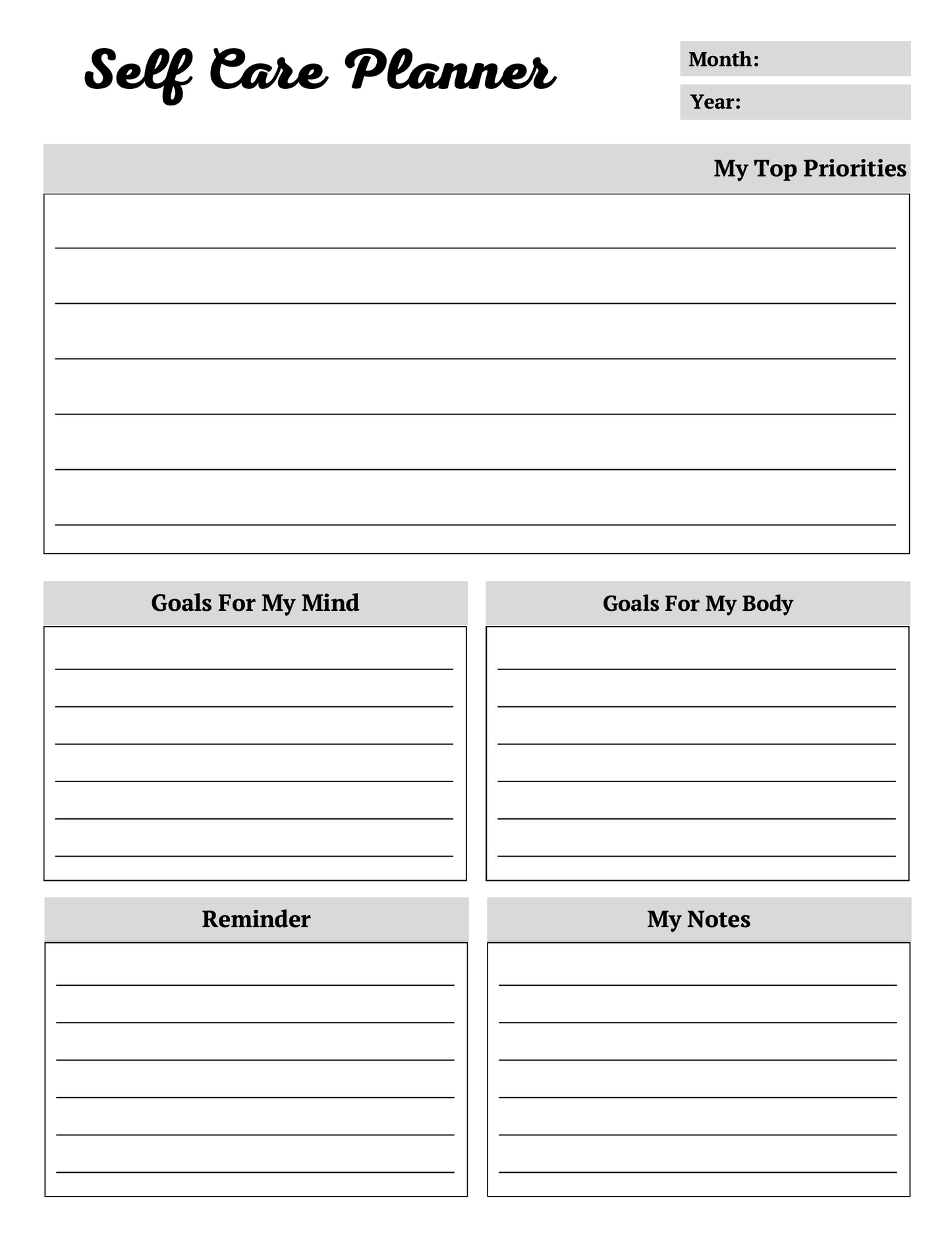Health & Self Care Planner